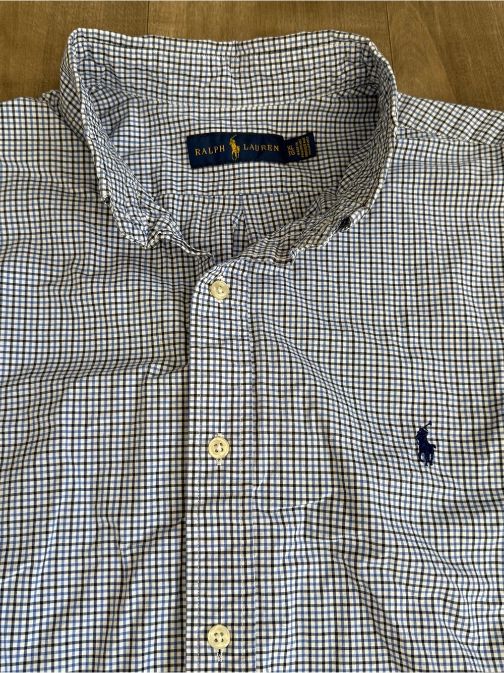 Ralph Lauren Long Sleeve Button Down Shirt XL Blue Black Check Gingham Plaid